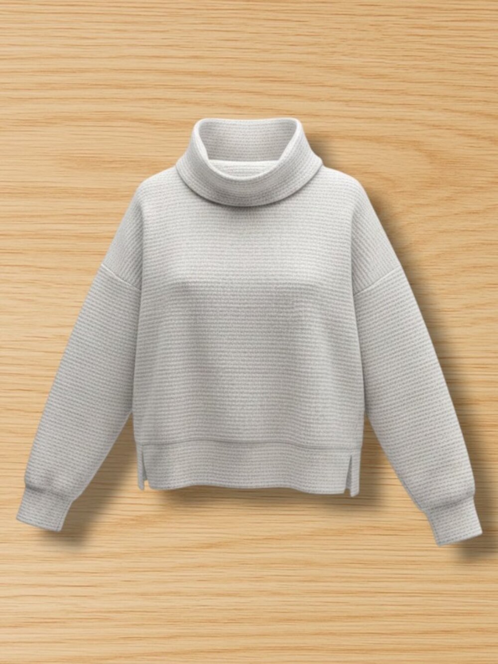 Calia Mock Neck Side Slit Textured Knit Cropped Sweatshirt Cream L